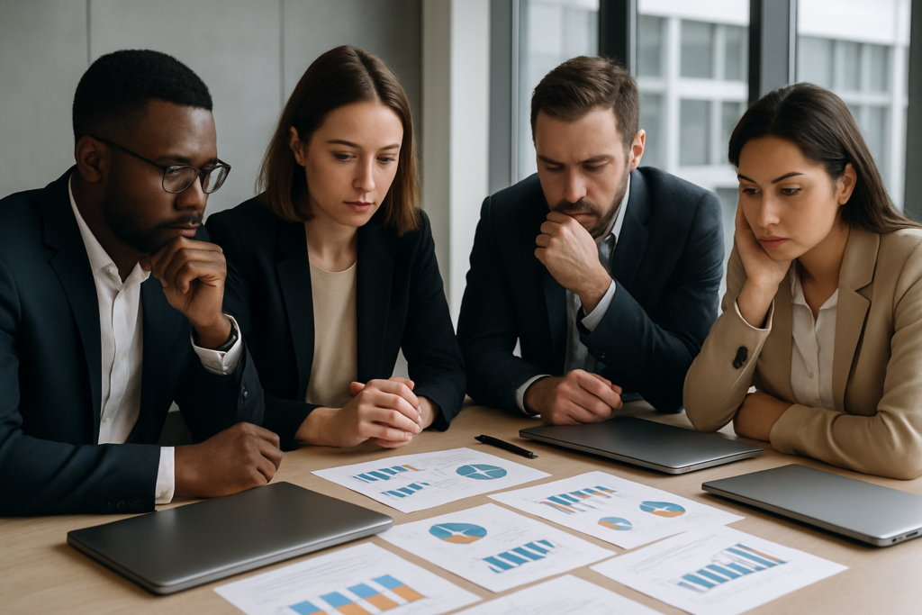 Equipo empresarial analizando por qué sus acciones de marketing no están generando resultados reales.
