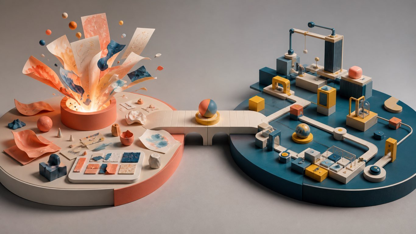 IA generativa vs. IA agéntica: lo que todo gerente de marketing debe entender Vudú Publicidad diferencia entre IA generativa vs IA agéntica en una maqueta conceptual
