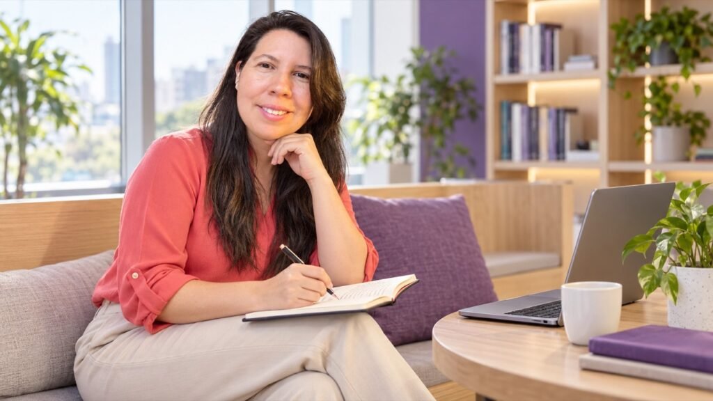 Jhey prepara ideas de contenido ejecutivo en LinkedIn con un cuaderno y un portátil